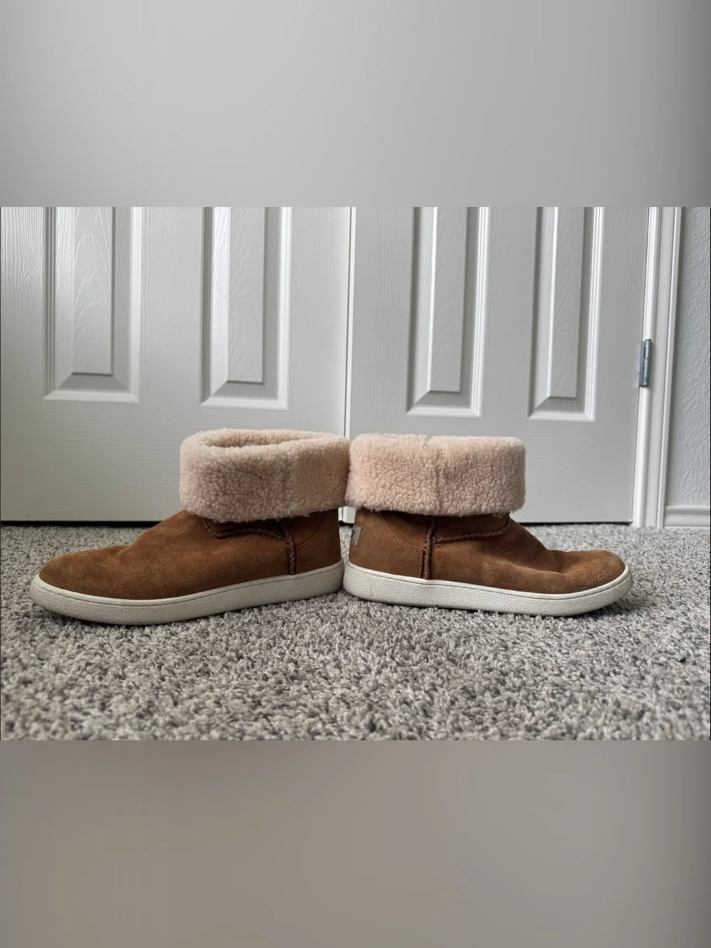 UGG Mika Chestnut Suede Shearling Cuff Ankle Boots